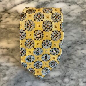 ENZO of ANDOVER Robert Talbott Men's Hand Sewn Silk Yellow Blue Geometric Tie